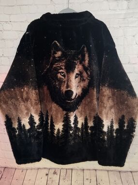Black Mountain Starry Brown Wolf Ultra Plush Fleece Wolves Jacket 3x Nature Gorp